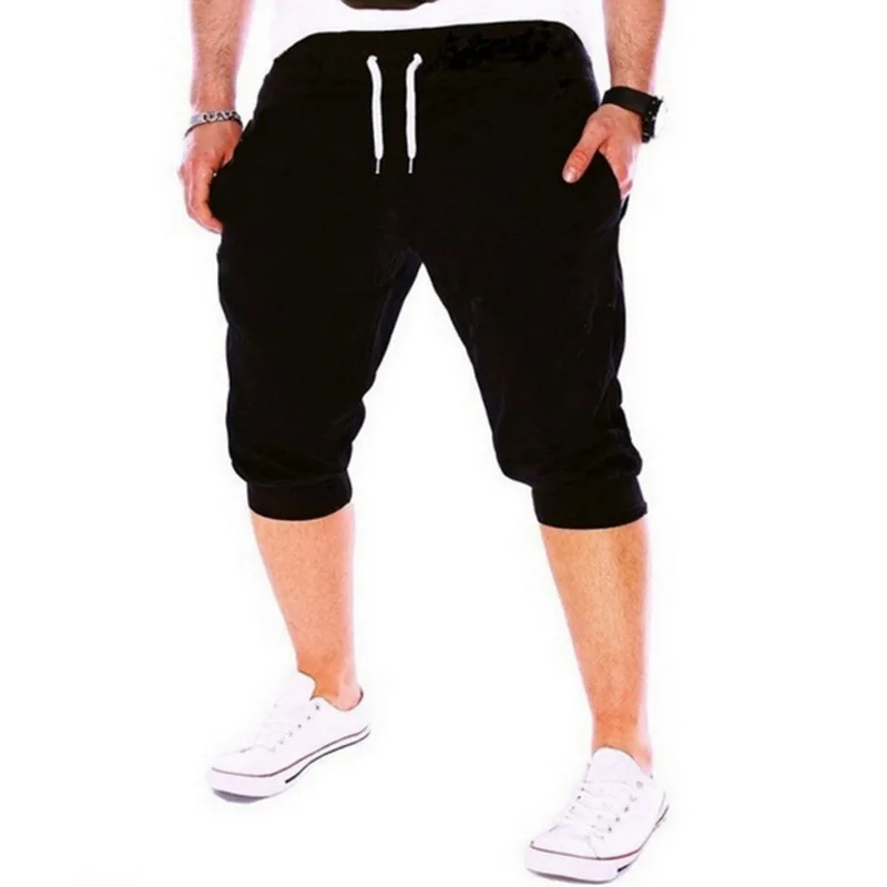 

ADISPUTENT Summer Fashion Mens Trainning Casual Cotton Slim Fit Masculine Baggy Shorts Joggers Trousers Knee Length Soild Shorts