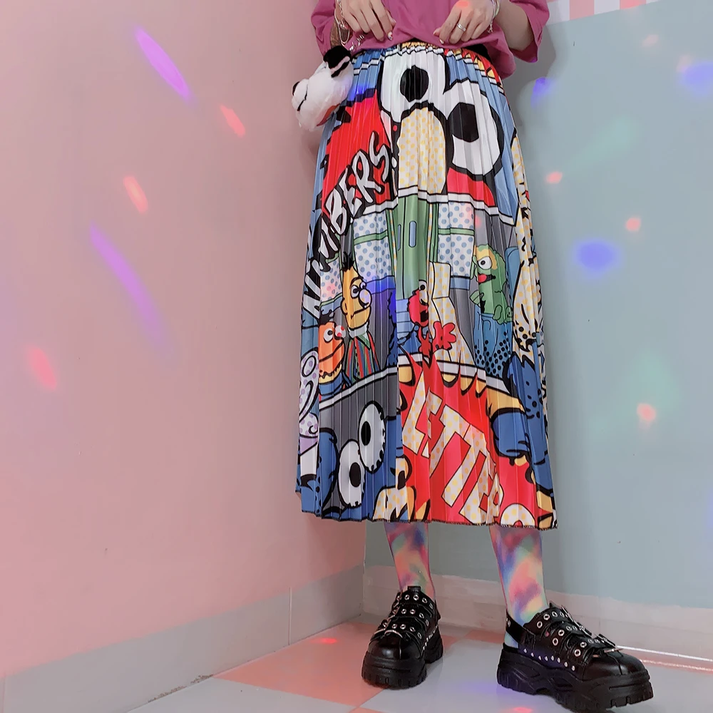 Длинная юбка со складками и веселые детские юбки средней длины с узким рисунком