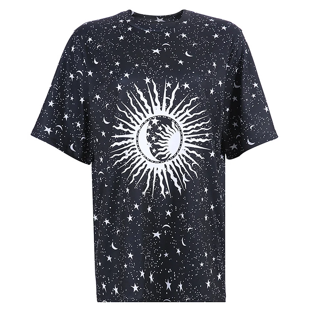 

Female T-shirt For Women 2019 Moon Star Printed Casual T Shirt Tops Women Streetwear Short Sleeve Autumn T Shirts Slim