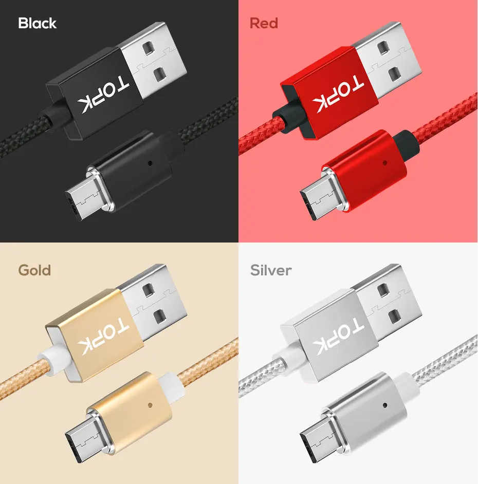 TOPK AM21 Магнитный кабель usb type-C и кабель Micro USB с нейлоновой оплеткой светодиодный индикатор синхронизации данных Магнитный кабель для зарядки