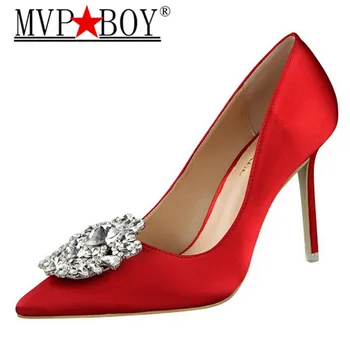

MVP BOY Women Shoes Sexy Pumps Silk Rhinestone Pointed Toe Wedding Shoes Designer Luxury Brand Bigtree Shoes Ladies High Heels