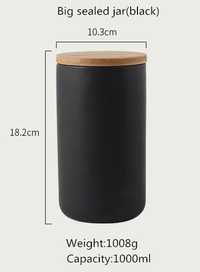 L sealed jar-black 260 мл/800 мл/1000 мл герметичный керамический контейнер для хранения с бамбуковой крышкой контейнер для специй кухонная бутылка для еды кофе чай Caddy - Цвет: L sealed jar-black