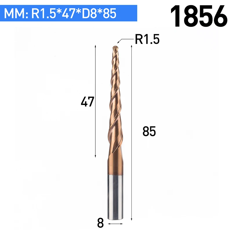 1 шт. HRC55 коническая шаровая Концевая фреза с вольфрамовым твердосплавным покрытием конус с ЧПУ фреза D4-D10mm гравировальный станок - Длина режущей кромки: 1856