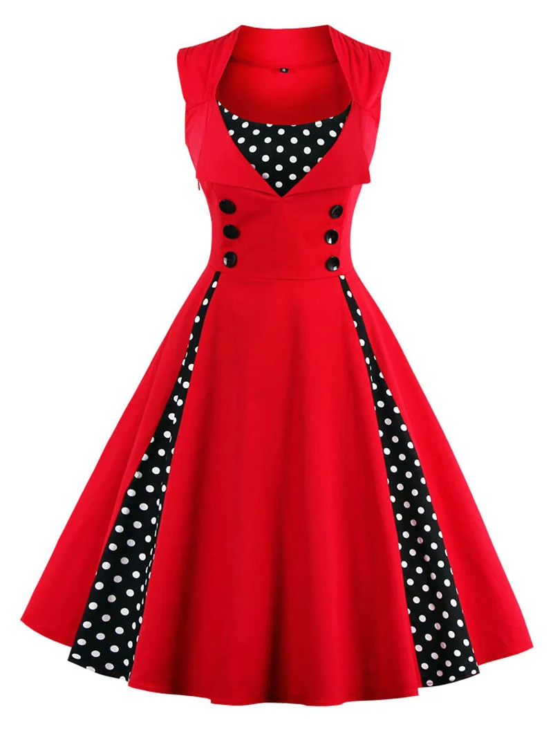 S-4XL, женское платье, Ретро стиль, винтажное платье, 50 s, 60 s, рокабилли, в горошек, свинг, пин-ап, летние платья для вечеринок, Элегантная туника, Vestidos, повседневная одежда - Цвет: Красный