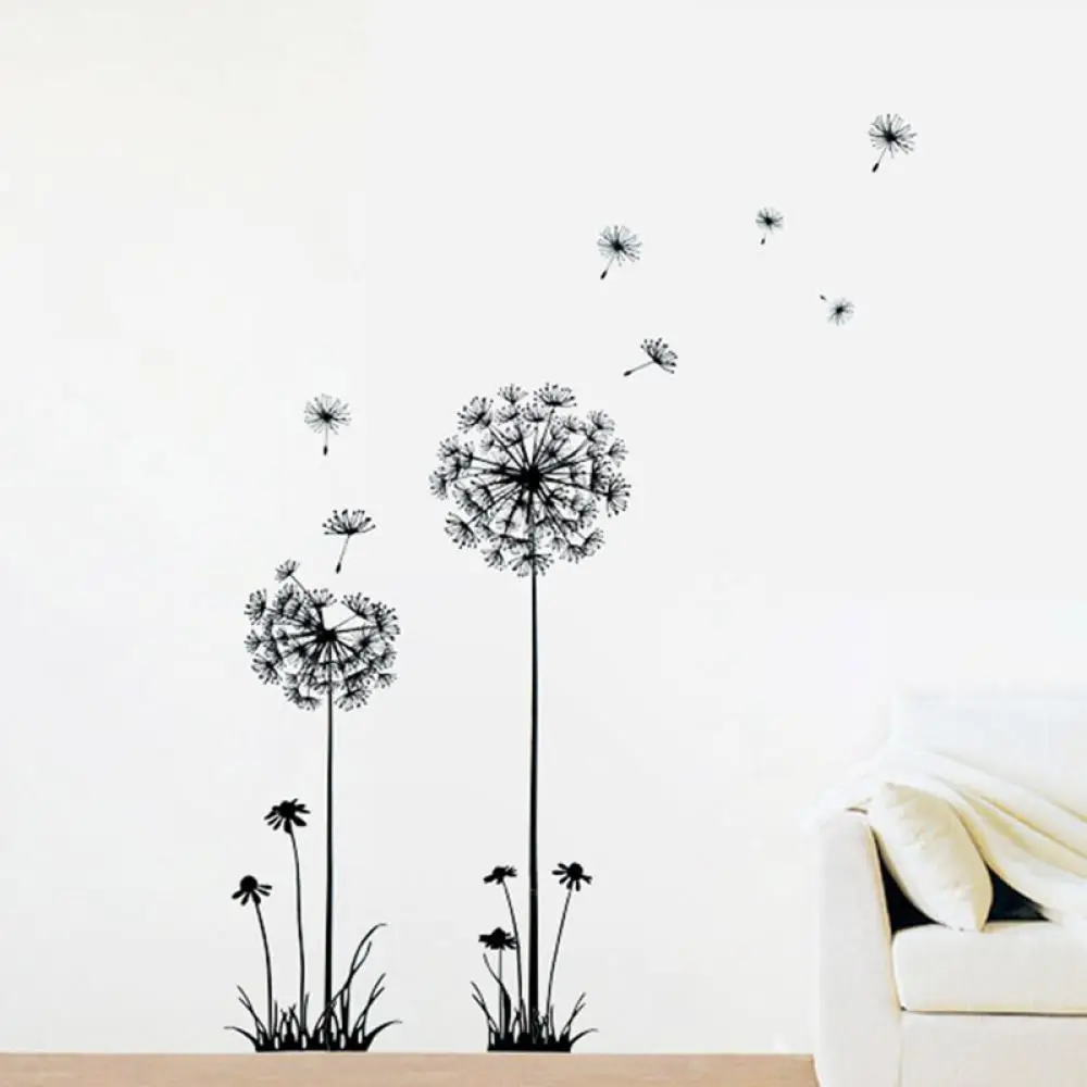 Beautiful Bloom Black Dandelion Wind Petals Removable Wall Sticker Living Room household adornment Hallway Decor Mural Art Decal