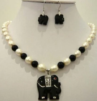 

ddh001251 Charming White Pearl Four Colors Jade Elephant Necklace Earring Jewelry Set