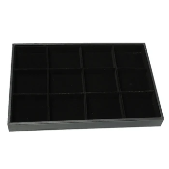 

Velvet & Clad Plate Black Flocked 12 Compartment Ring Dish Jewelry Display Tray Insert Rectangle Detachable 35.2cm x 24cm,1Piece