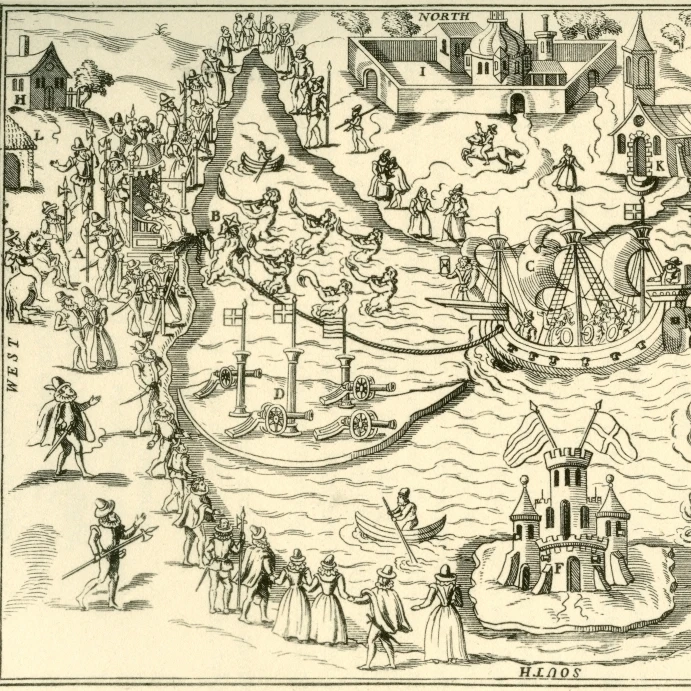 The Great Pond at Elvetham in 1591 the scene of the entertainment given by the Earl of Hertford during the visit of Eli