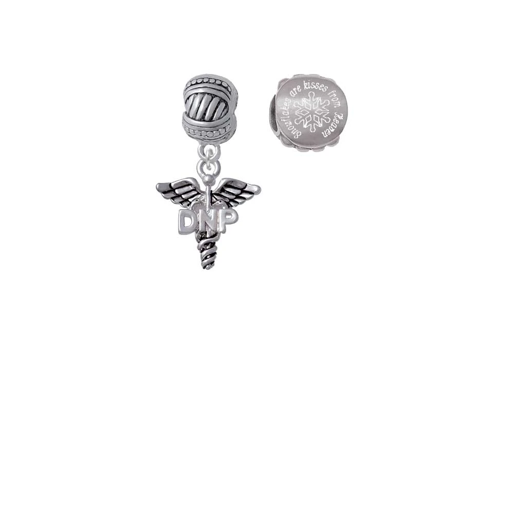 Silvertone Caduceus - DNP Snowflakes are Kisses from Heaven Charm Beads (Set of 2)
