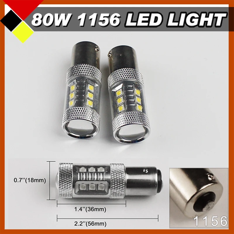 

2Pcs 1156 1156A LED1900LM 12V White 80W High Power Car Brake Reverse Backup Rear Turn Signal Stop Lights Bulbs Free Shipping !