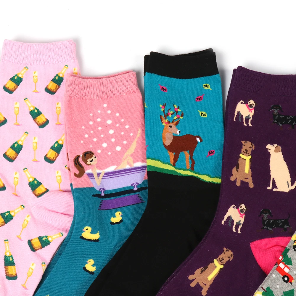 1Pair Creative Multicolor Women's Cotton Winter Socks Cartoon Animal Socks Unisex Harajuku Warm Breathable Casual Funny Socks
