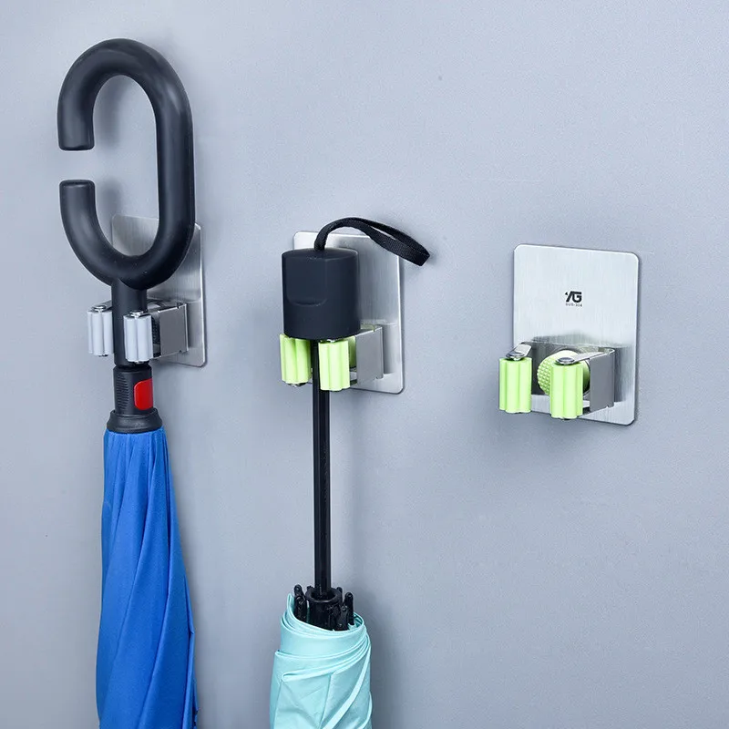 Balleenshiny 304 المقاوم للصدأ منظم جدار المطبخ تخزين الرف حامل المكنسة الممسحة حامل ماجيك ملصق مكنسة رف