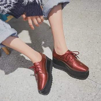 

MLJUESE 2020 fashion sneakers cow leather lace up casual shoes autumn spring Dad sneakers Vulcanize Shoes platform sneakers