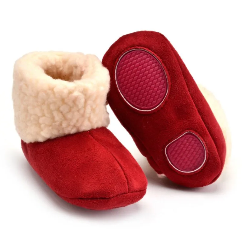 Зимние сапоги для новорожденных девочек; Нескользящие Детские пинетки; хлопковая теплая зимняя обувь принцессы с круглым носком; обувь с пряжками