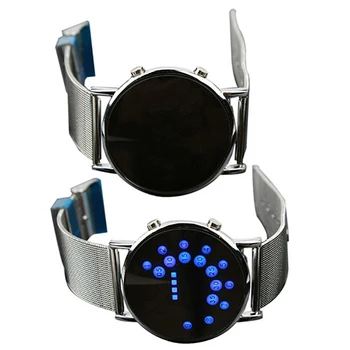

and ! Men's Women's Creative Ultra Thin Round Mirror Blue Circles Alloy Watch