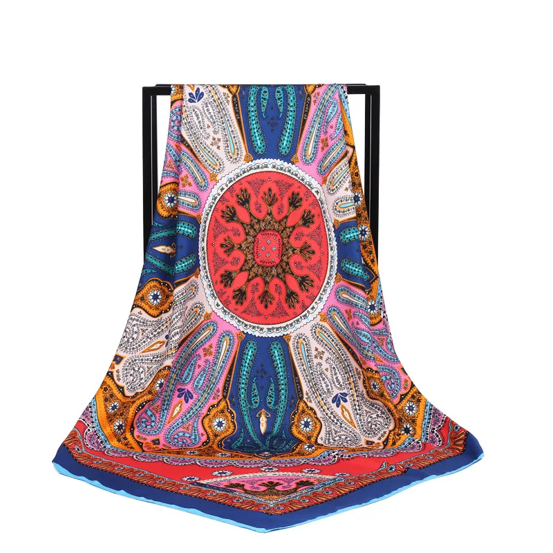

New Arrival Fashion Women soft satin brand scarf / Paisley round Painting Printed quare silk scarves 100cm / Gifts Wholesale