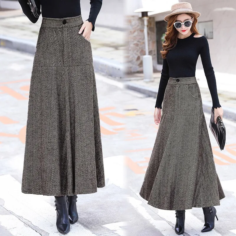 Winter Thick Warm Wool Solid Color Skirt Women Mother Lady OL High ...