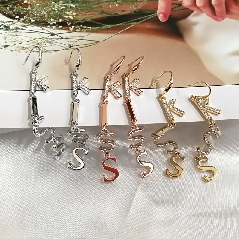 

korean designer jewelry letter KISS long tassel Shining crystal earring for women good quality orderout little quatity