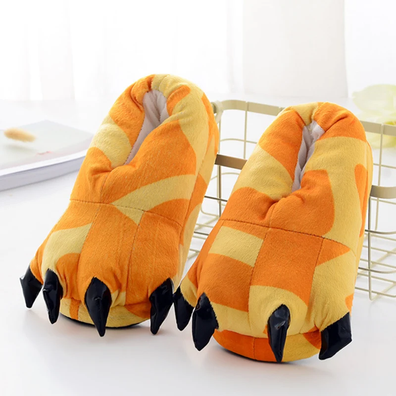 

UPUPER Soft Indoor Slippers Women Warm Monster Dinosaur Paw Home Slippers For Women Kids Parent-child House Slipper Animal Shoes