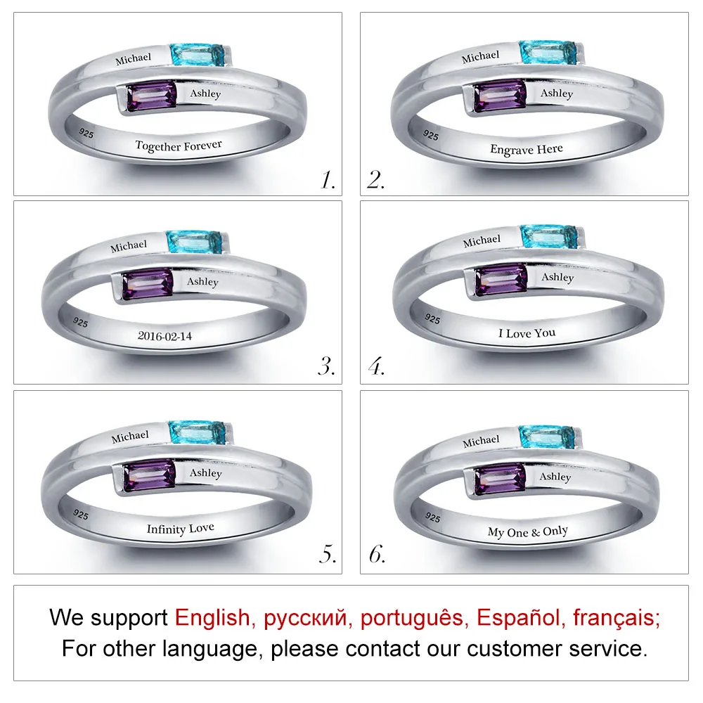 Engagement Rings 925 Sterling Silver Promise Personalized Rings Names Birthstone Jewelry Mother Daughter Ring(JewelOra RI101782)