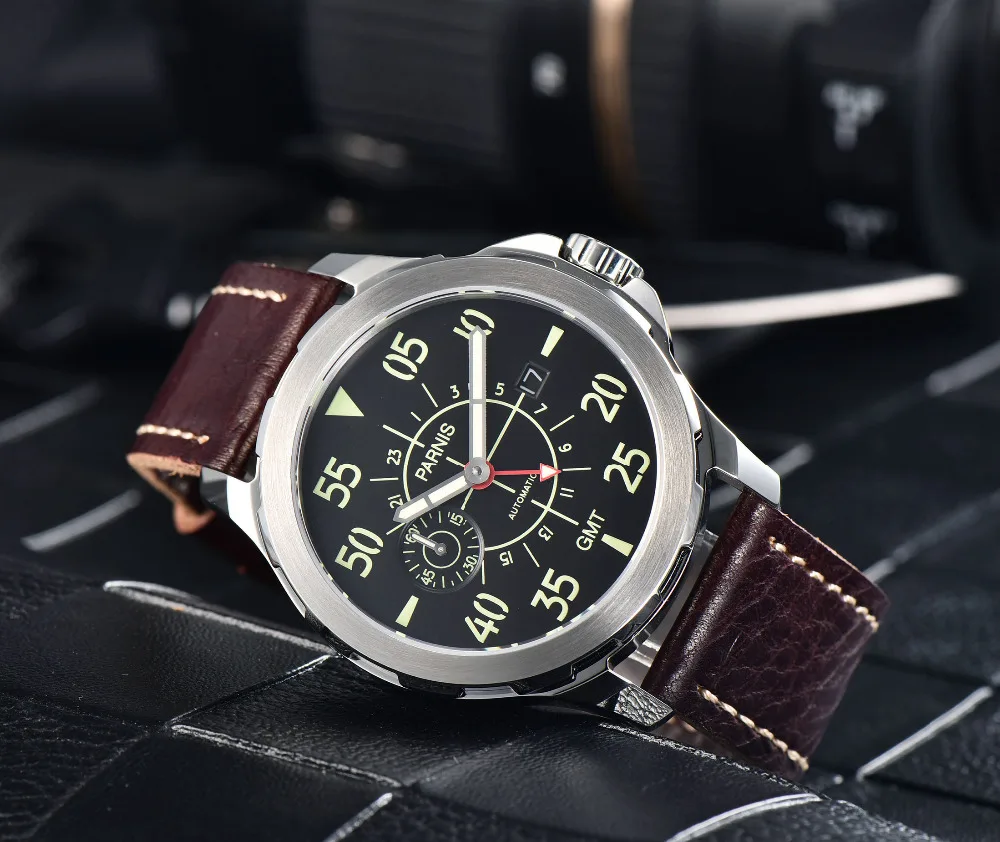 Повседневные механические часы Parnis 44 мм новые турбийон GMT автоматические часы водонепроницаемые механические наручные часы Montre Homme