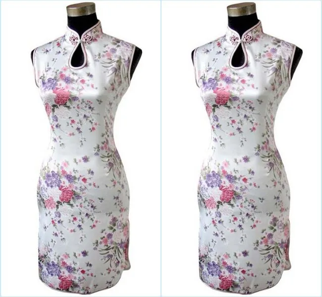 New Black Chinese Women\'s Silk Rayou Mini Halter Cheongsam Qipao Evening Dress Flower Size S M L XL XXL Free Shipping J5024