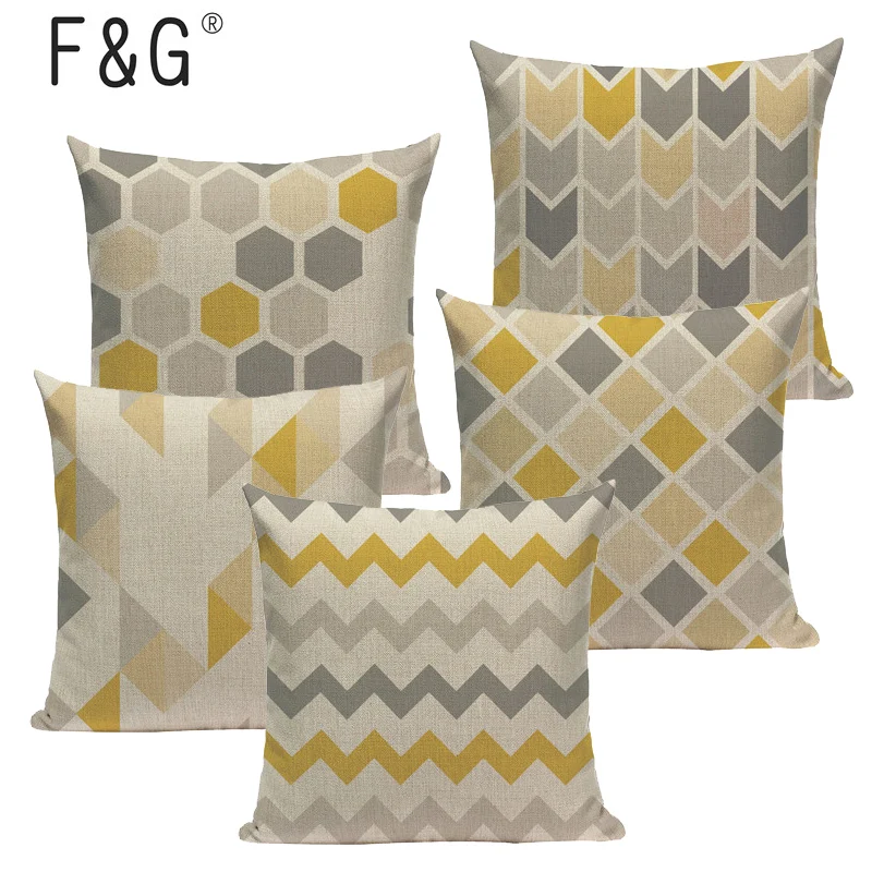 

Gifts New Pillow Case Cotton Geometric Plaid Stripe Home Almofada/Cojines 45Cmx45Cm Square Fabric For Furniture printed Cojines