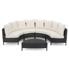 Горячая Распродажа любую погоду мебель черный изогнутый диван комплект сад плетеные диваны