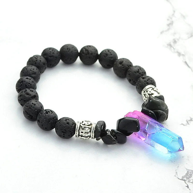 

Handmade Crystal Obsidian Gravel Lava Rock Stone Beaded Bracelet for Fashion Women Gift 8mm