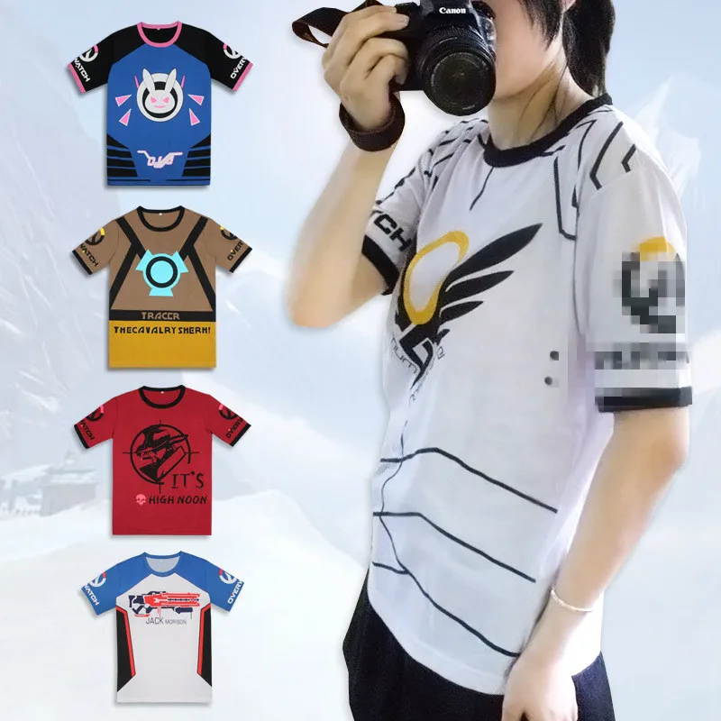 Горячие игры OW D.VA/милости/Tracer/LUCHINI/Солдат 76 печатных футболки с персонажами из