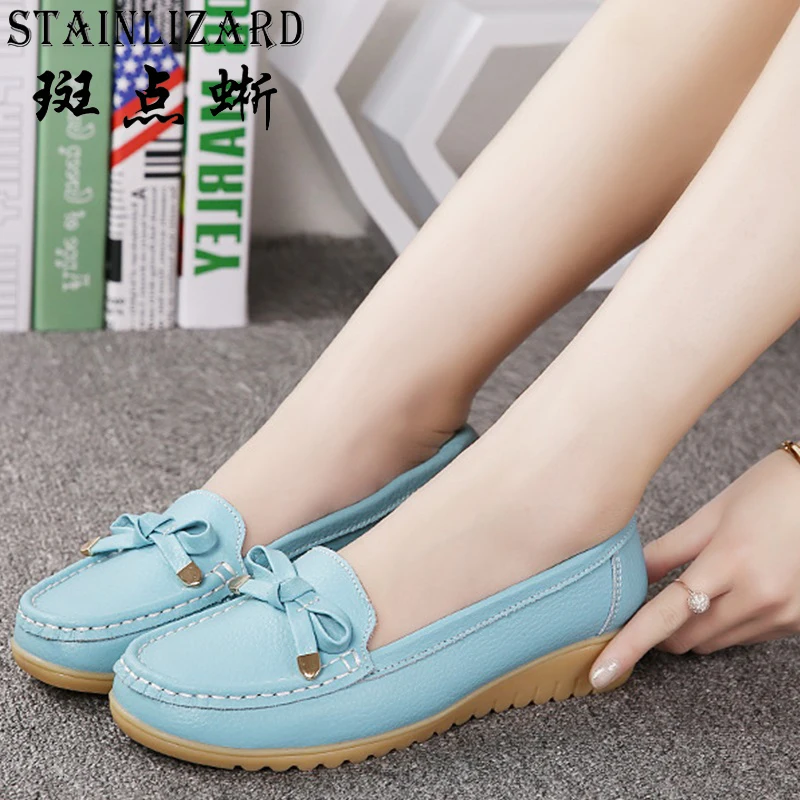 

Leather Women Shoes 2017 Summer New Ladies Flat Shoes Women Comfortable Shallow Mouth Fashion Bow Mothers Shoes DT927
