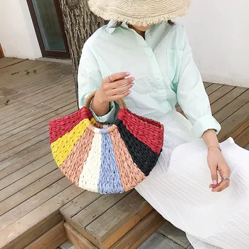 

Large Capacity Casual Tote Women Colorful Straw Bags Ladies Summer Beach Bags For Holiday Weaving Top-handle Shoulder Bags Bolso