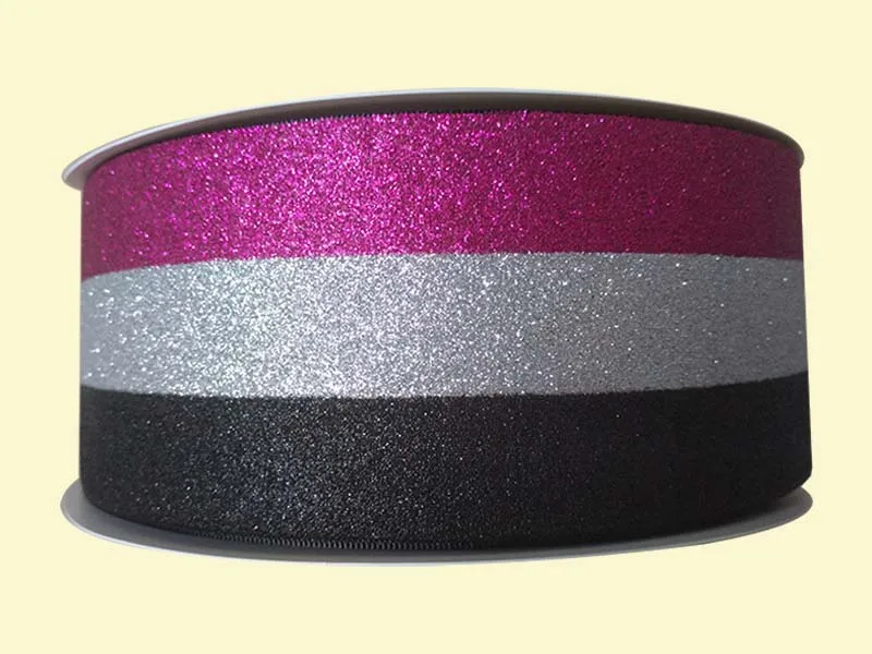 3" inch 75 mm 7.5cm shining glitter striped printed grosgrain ribbon