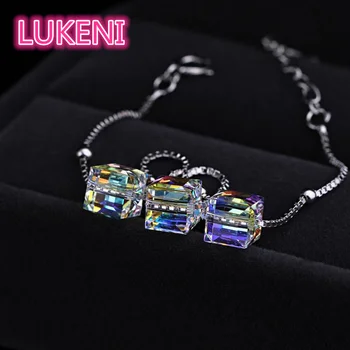 

LUKENI Authentic S925 Sterling Silver Aurora square crystal bracelet Bracelets & bangles for women Free shipping