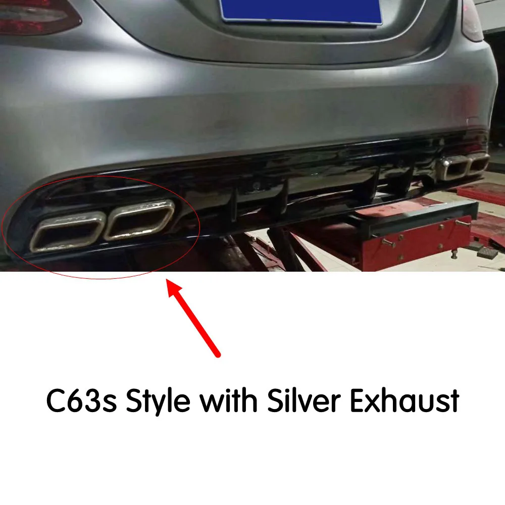 4 выхода PP задний диффузор с выхлопными наконечниками для Benz W205 C180 C200 C250 C300 C350 C43 AMG - Цвет: Серебристый