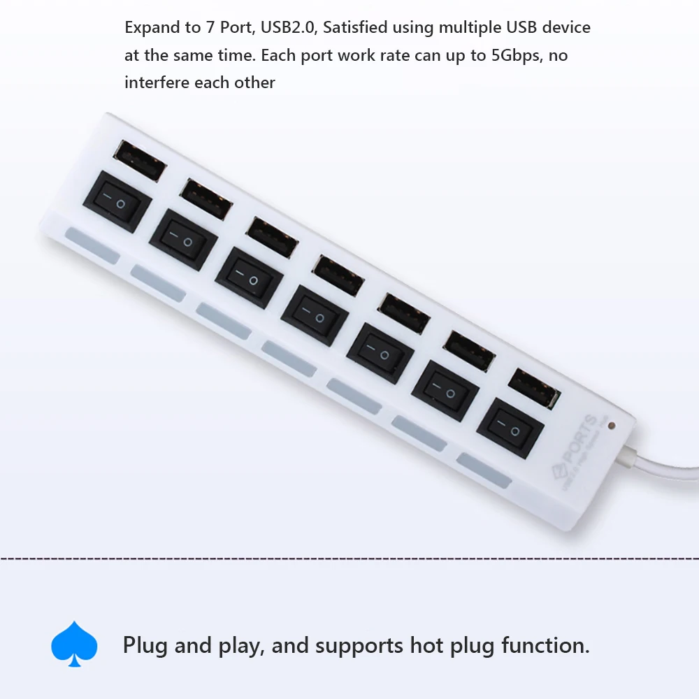 JDL-A7 концентратор USB HUB 7 Порты и разъёмы USB 2,0 независимых переключатель индикатор высокого Скорость Ultra Slim Splitter концентратор с USB кабель для рабочего стола