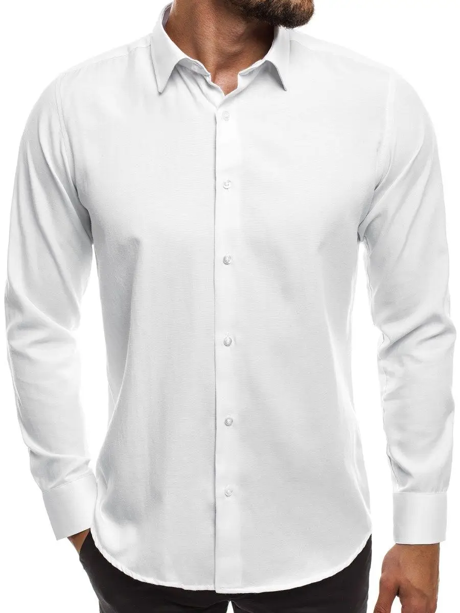 Новое поступление, мужская приталенная деловая рубашка с длинным рукавом, модные рубашки, повседневные мужские однотонные Рубашки, Топы, одежда - Цвет: Белый