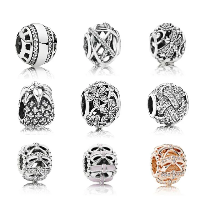 

NEW 100% Genuine 925 Sterling Silver Dazzling Clear CZ Charm Beads Fit Bracelet DIY bracelet Pendants factory Wholesale