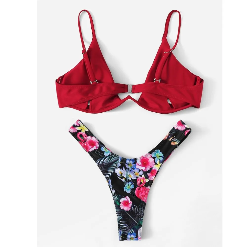 Комплект бикини с принтом, красный комплект бикини для женщин, пуш-ап, одежда для плавания для женщин, летние женские купальные костюмы, костюм Маре, donna15