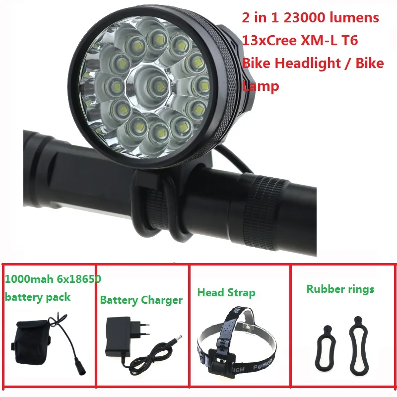 2 в 1 23000 люмен велосипедный головной светильник 13x Cree XM-L T6 велосипедный Головной фонарь велосипедный светильник + 10000 мАч 18650 аккумулятор + зар... 2 в 1 23000 люмен велосипедный головной светильник 13x Cree XM-L T6 велосипедный Головной фонарь велосипедный светильник + 10000 мАч 18650 аккумулятор + зар...