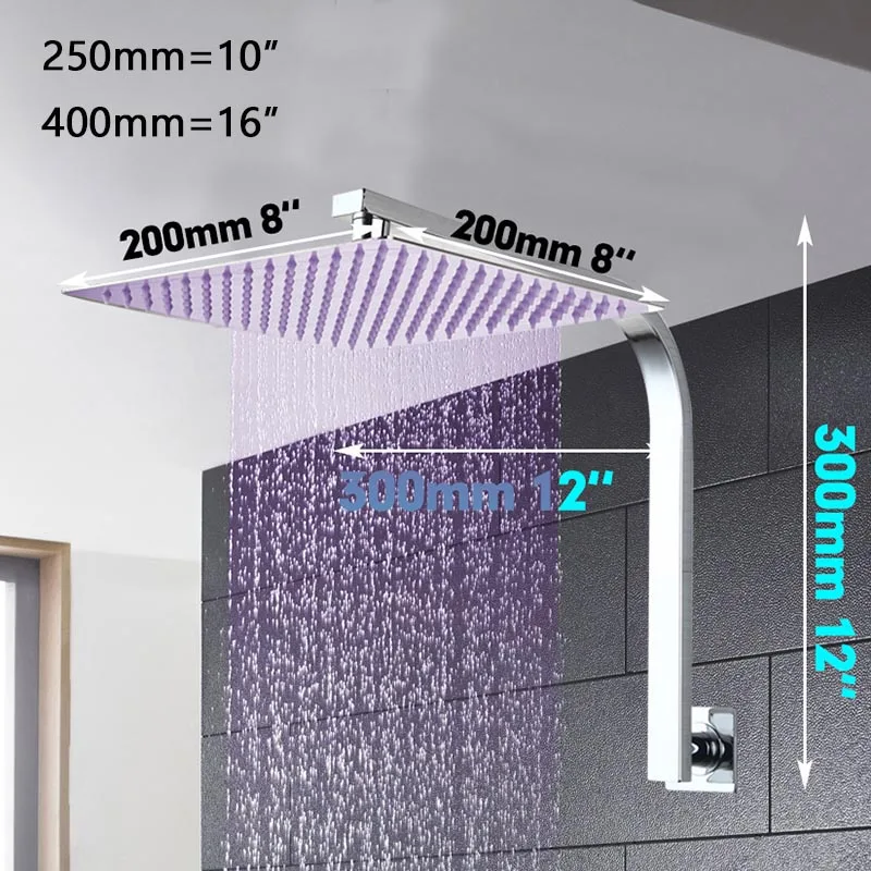 Monite 8 12 16 дюймов, набор для ванной, душевой кран, ультра-тонкая панель, настенный смеситель с дождевой насадкой, водопад, дождь, смесители для ванной комнаты