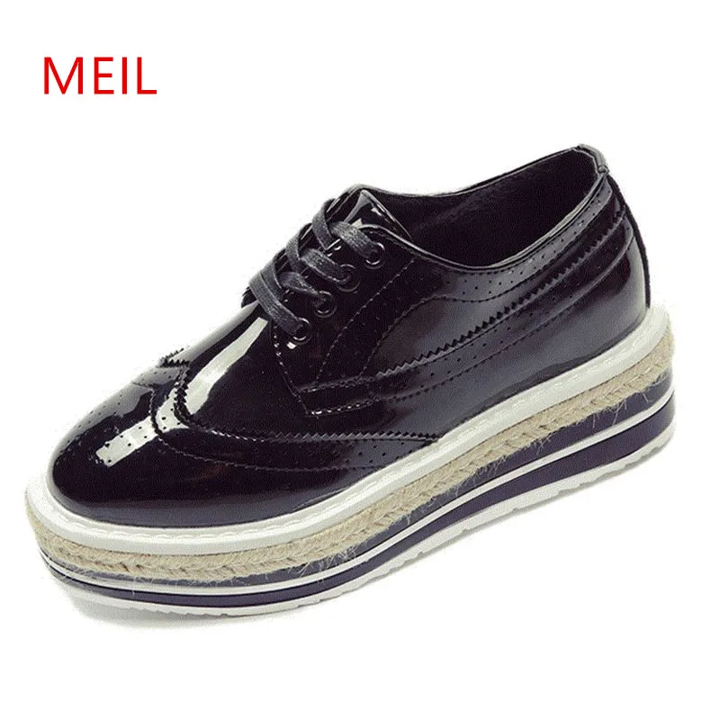 Verniciata Basse Delle Per Oxford 2018 Traspirante Signore 1 Brogue Pelle Marca Della Piattaforma Di Le 4 Donne 3 Creepers Scarpe Cuoio 2 Appartamenti CWCPqga