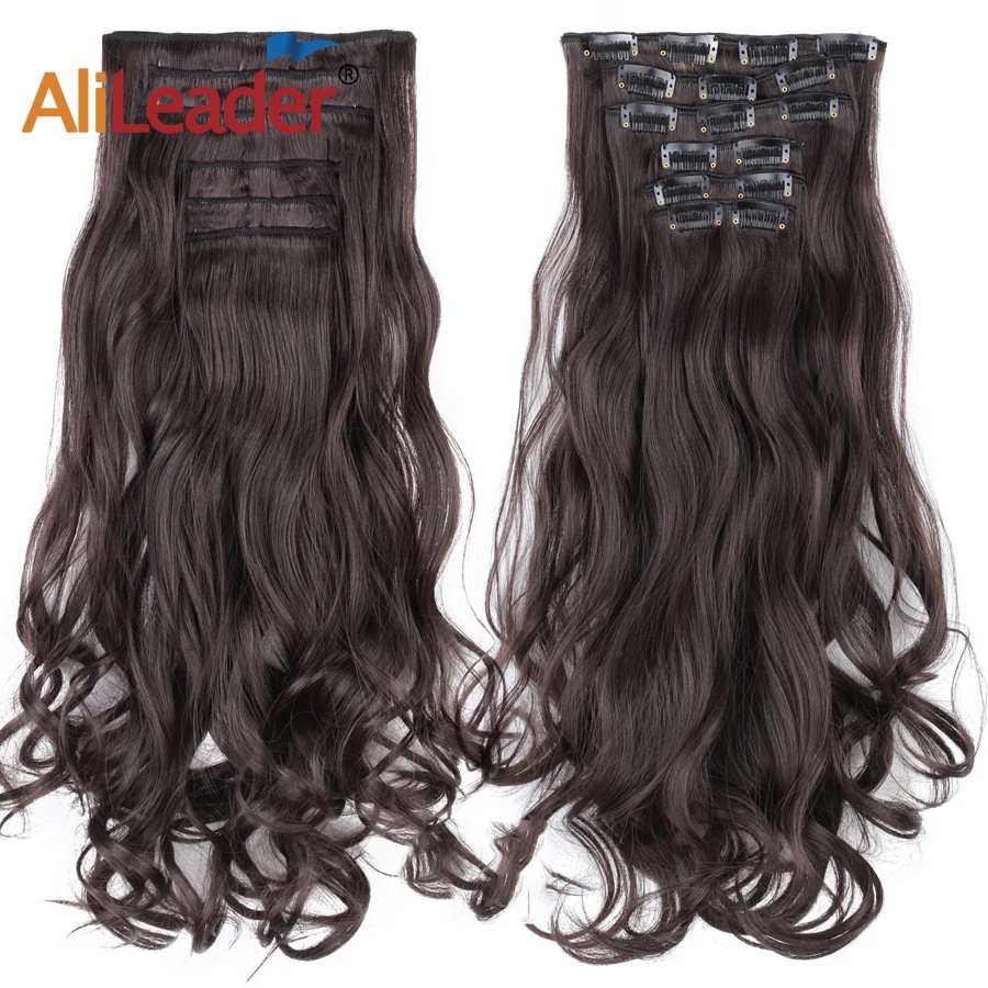 Alileader 22"Synthetic Long Curly Hair Heat Resistant Light Brown Gray Blond Thick Women Hair Extension Set Clip In Ombre Hair