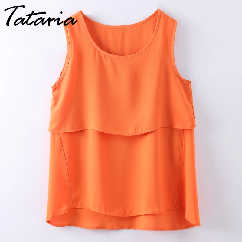 

TATARIA Chffion Blouses For Woman Cool Fashion Sleeveless Women Summer Blouse Shirt Female Ruffle Elegant Womens Blouses