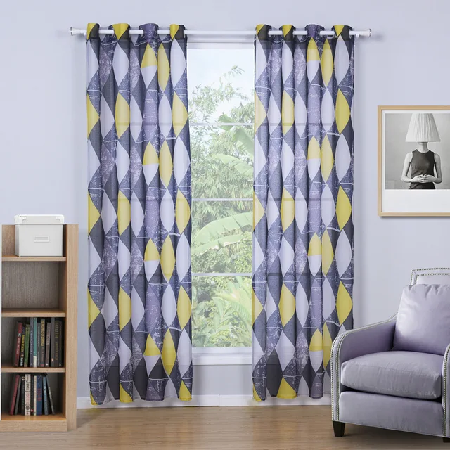 US 18 OFF SunnyRain 1 Piece Grey Rhombus Retro Curtain For Living Room Tulle For Bedroom Drapes Curtains With Eyelets Cortinas In Curtains