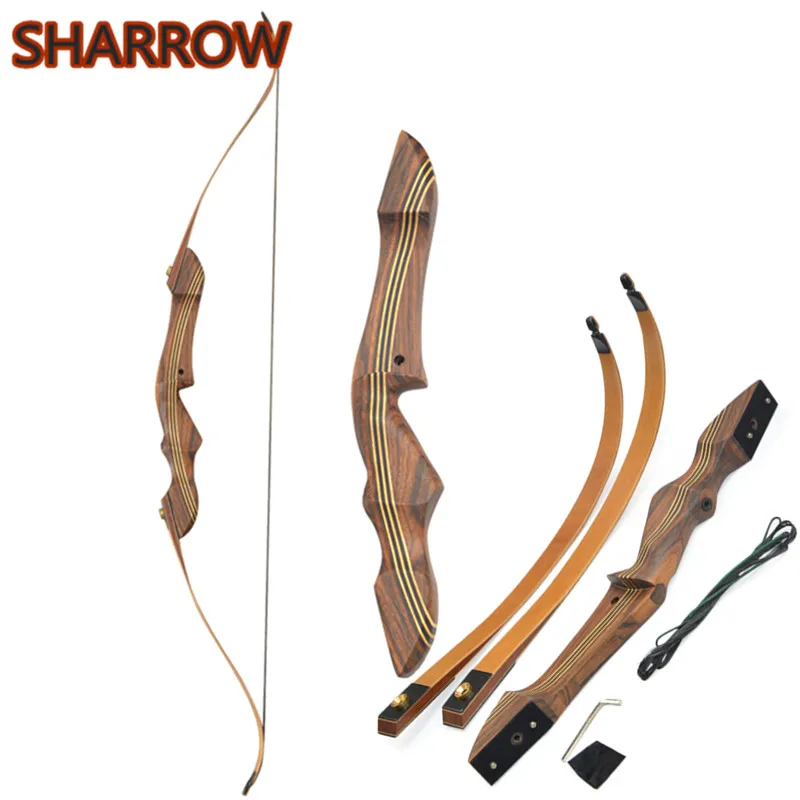 

1Pc 60" Takedown Recurve Bow Wooden Riser Hunting Adult Right Hand Bow 20-55lbs For Archery Target Practice Shooting Accessories