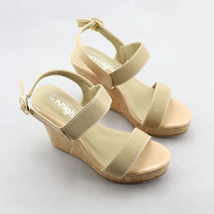 Big Size 30-43 Summer Women Pu Leather Sandals Ladies NAVY BEIGE Buckle Strap Fashion Thick Wedges Casual Platforms Shoes Woman (9)