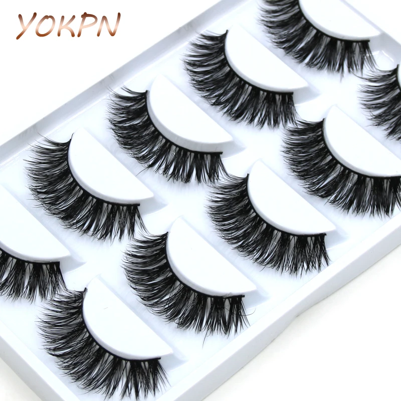 

YOKPN 5 pairs Handmade Cotton Stalk Water Mink False Eyelashes Cross Messy Dense Natural Eye Lashes Stage Makeup False Eyelashes