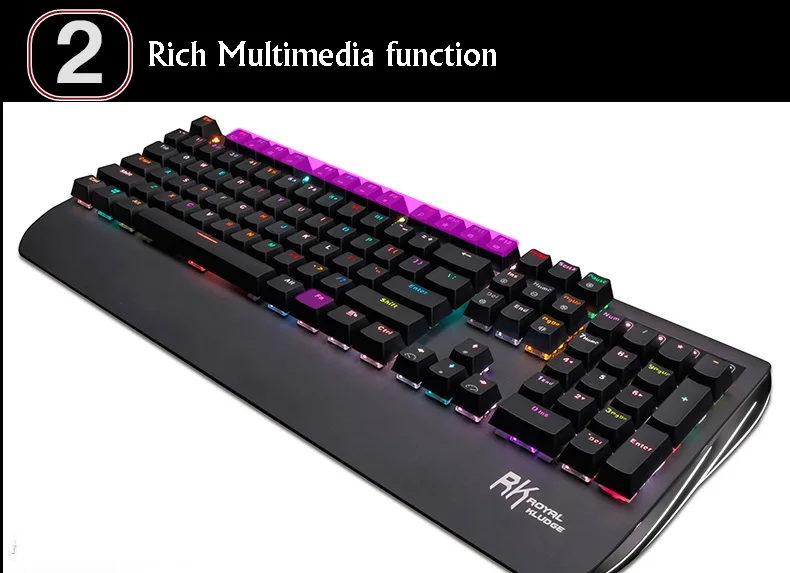 Royal Kludge Black Shodow металлическая панель RGB с подсветкой USB Проводная Механическая клавиатура, большая Подставка для рук черная, синяя, коричневая, красная ось