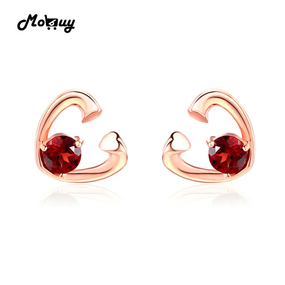

MoBuy MBEI026 Sweet Love Heart Natural Gemstone Red Garnet Stud Earrings 925 Sterling-Silver-Jewelry Rose Gold Plated For Women